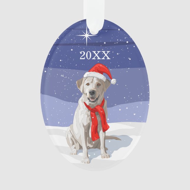 Snow White Labrador Retriever Santa Hat & Scarf Ornament (Front)