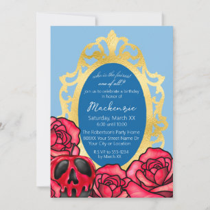 Snow White Mirror Light Blue & Red Poison Apple Invitation