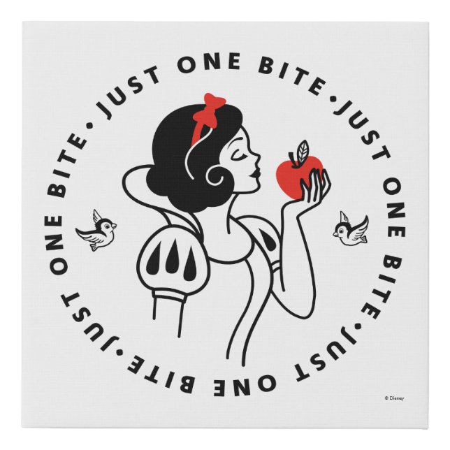 Snow White Outline Graphic "Just One Bite" Faux Canvas Print (Front)