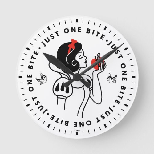 Snow White Outline Graphic Just One Bite Round Clock