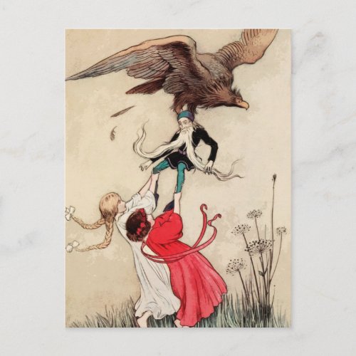 Snow White  Rose Red Princess Vintage Fairy Tale Postcard