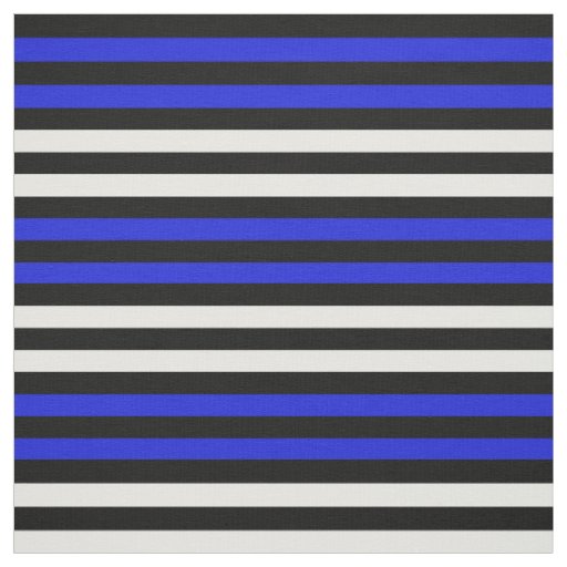 Snow white, Royal blue, midnight black stipe Fabric