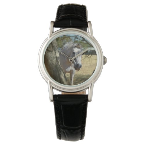 Snow White The Horse Ladies Black Leather Watch