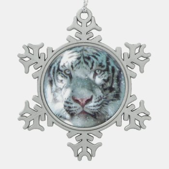 Snow White Tiger Snowflake Pewter Christmas Ornament by PattiJAdkins at Zazzle
