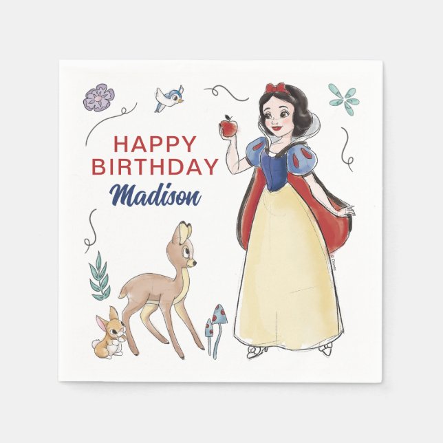 Snow White | Watercolor Birthday Napkins (Front)