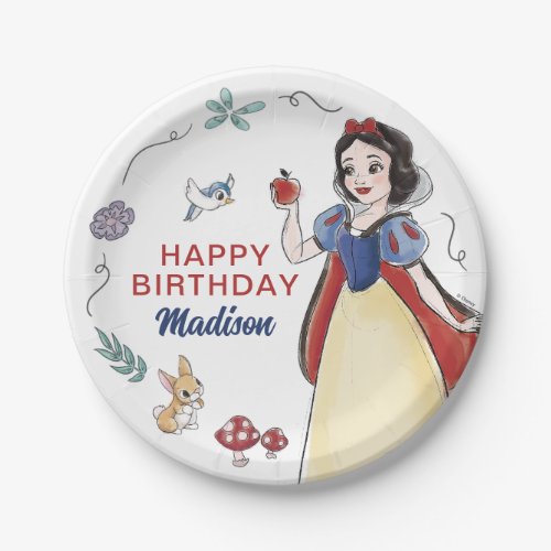 Snow White  Watercolor Birthday Paper Plates