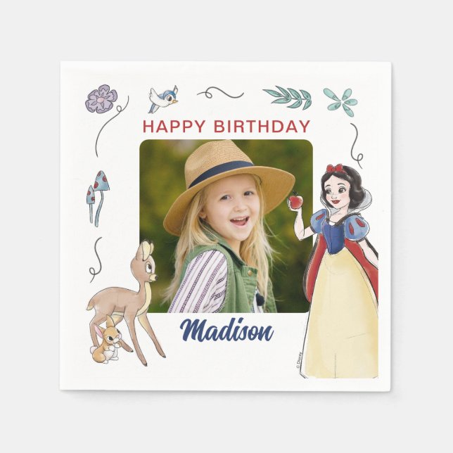 Snow White | Watercolor Birthday Photo Napkins (Front)