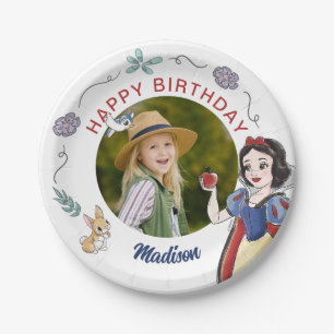 Snow White Watercolor Birthday Photo Paper Plates