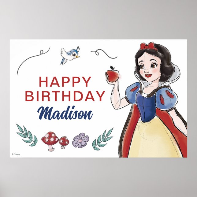 Snow White | Watercolor Birthday Poster (Front)
