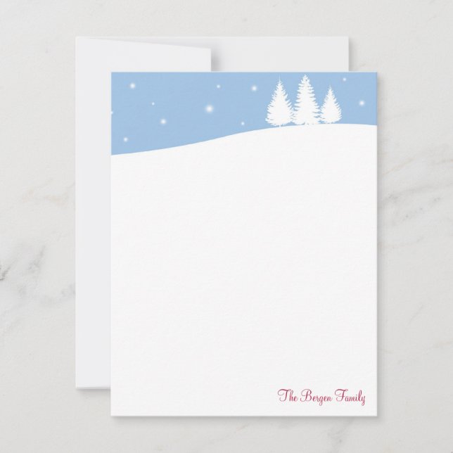 Snow white winter tree blue holiday thank you card (Front)