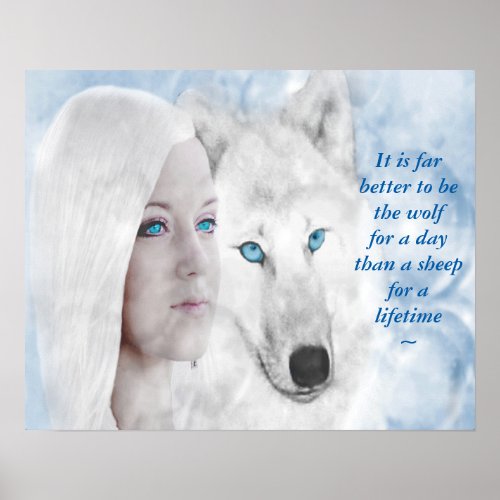 Snow White Wolf Lady Blue Eyes Poster
