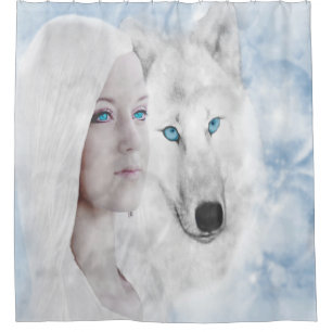 Snow White Wolf Lady Blue Eyes Shower Curtain