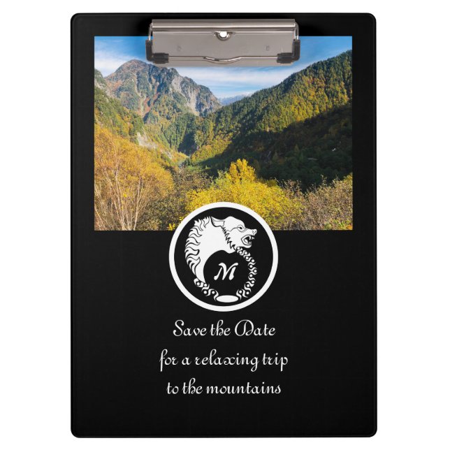Snow White Wolf Silhouette Laurel Monogram Photo Clipboard (Front)