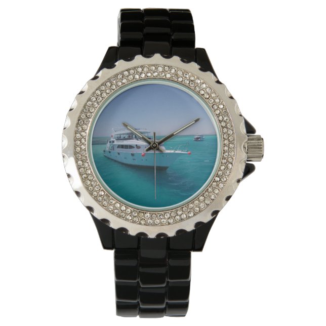 Snow-white yacht  near the White Island in Red Sea Watch (Front)