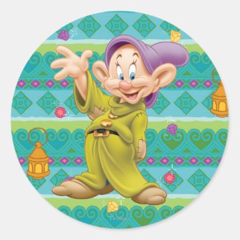 Snow White's Dopey Classic Round Sticker by SevenDwarfs at Zazzle