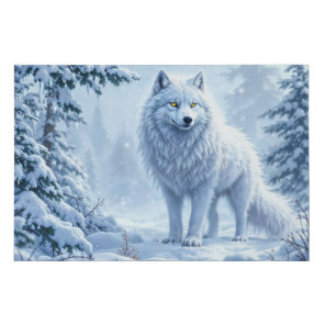 Snow wild wolf yellow neon eyes decor faux canvas print