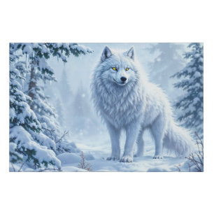 Snow wild wolf yellow neon eyes decor faux canvas print