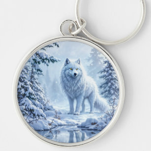 Snow wild wolf yellow neon eyes decor keychain