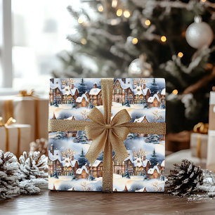 Snow Winter Bavarian Village Christmas Holiday Wrapping Paper