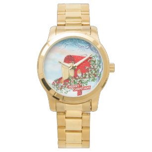 Snow Winter Christmas Birds And Red Post Box  Mens Watch