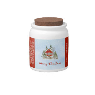 Snow Winter Cottage Fir Trees Christmas Candy Jar