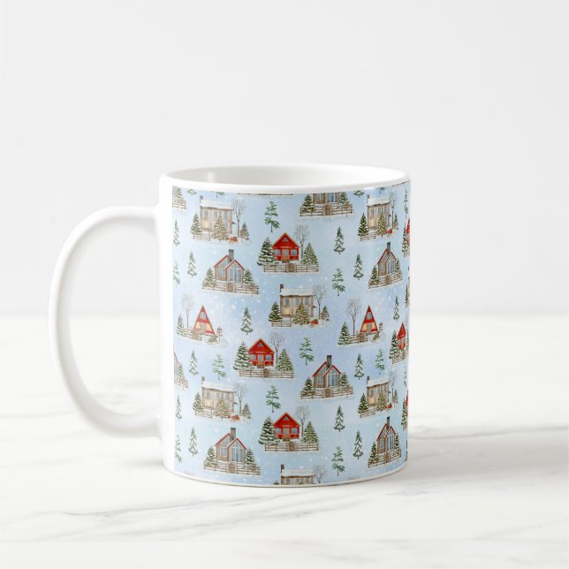 Snow Winter Cottage Fir Trees Christmas  Coffee Mug (Left)