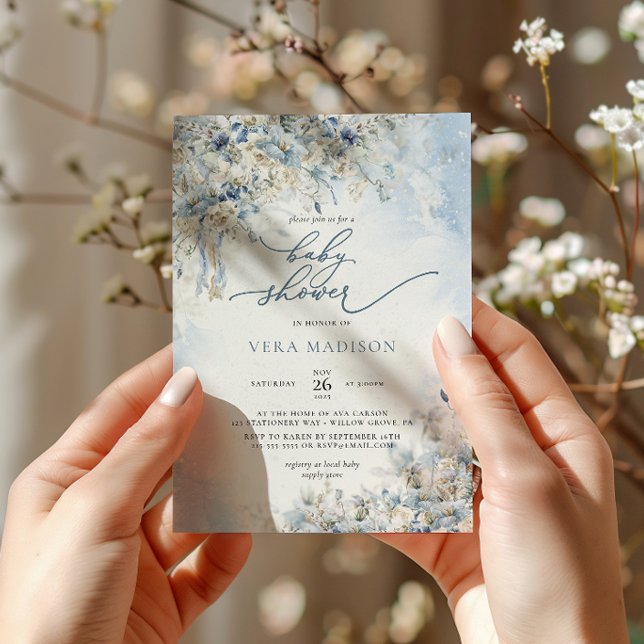Snow Winter Dusty Blue Baby Shower  Invitation (Creator Uploaded)