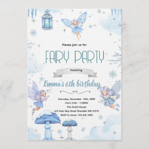 Snow winter fairy party invitation