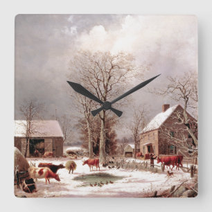 Snow Winter Farm Cows Ducks Turkeys Wall Clock