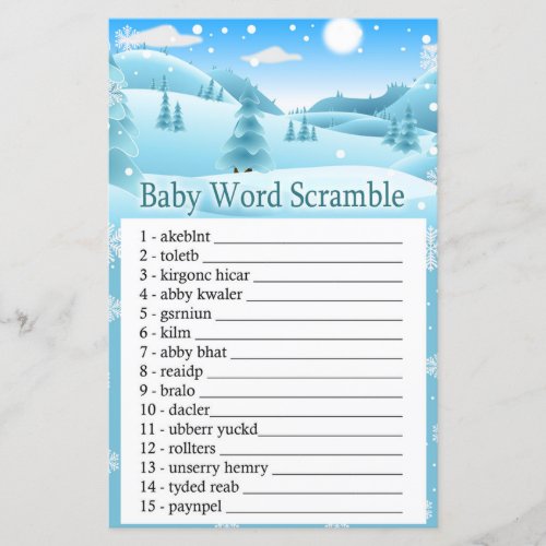 Snow Winter Forest Baby word scramble game