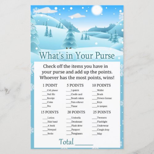 Snow Winter Forest Whats in your purse game