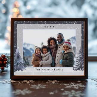 Snow Winter Pine Frameable Family Photo Christmas Card