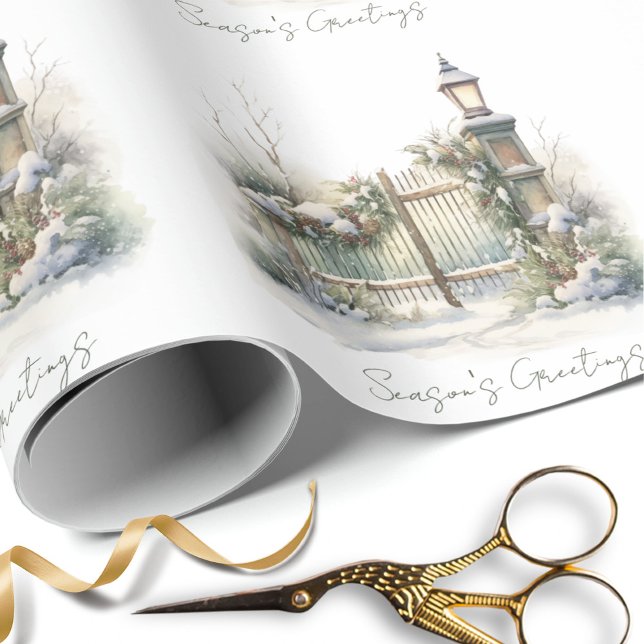 Snow Winter Scene Pine Lamp Watercolor Christmas Wrapping Paper (Creator Uploaded)