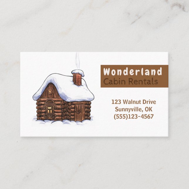 Snow Winter Style Cabin Rental Service Business Card (Front)