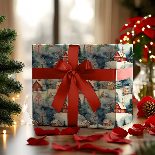 Snow Winter Swiss Village Christmas Holiday Wrapping Paper