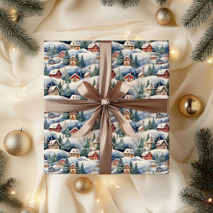Snow Winter Swiss Village Christmas Holiday Wrapping Paper