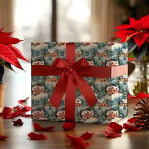 Snow Winter Swiss Village Christmas Holiday Wrapping Paper