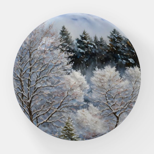 Snow Winter Trees Nature Scene Art Paperweight (Front)