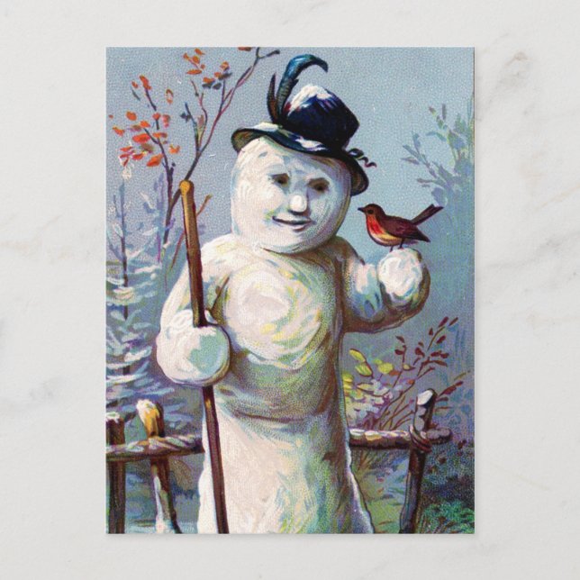 Snow Woman and Bird in Winter Garden Postcard (Front)