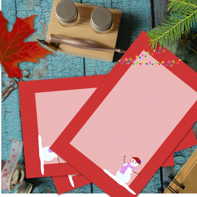 Snow Woman Red Lined Christmas Writing Paper (Creator Uploaded)