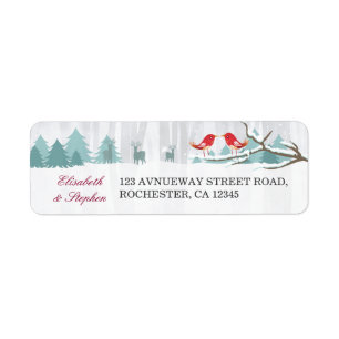 Snow Wonderland Birds Deer Winter Wedding Address Label