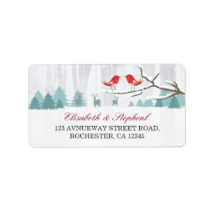 Snow Wonderland Birds Deer Winter Wedding Address Label