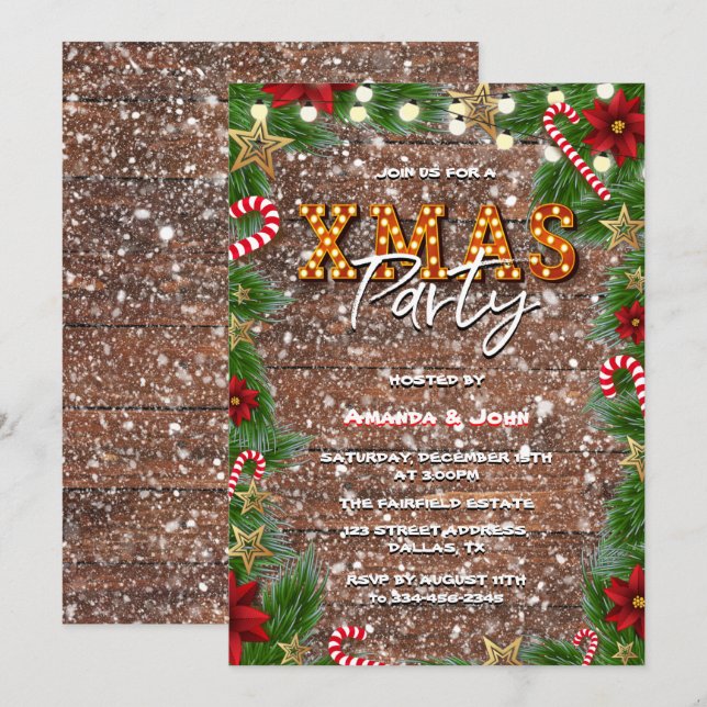 Snow Wood Marry Xmas Party Invitation (Front/Back)