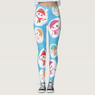 Snowball and Snowman Blue Leggings