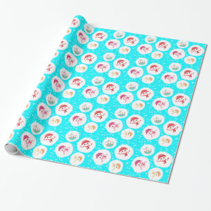 Snowball and Snowman Light Blue Wrapping Paper