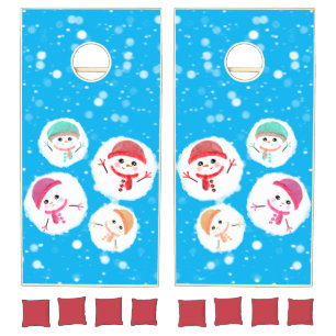 Snowball and Snowman with background Cornhole Set