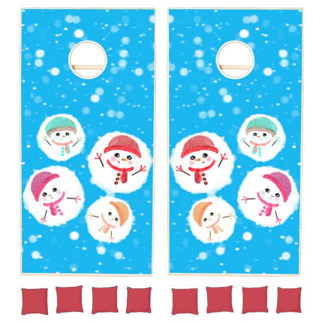 Snowball and Snowman with background Cornhole Set (Set)