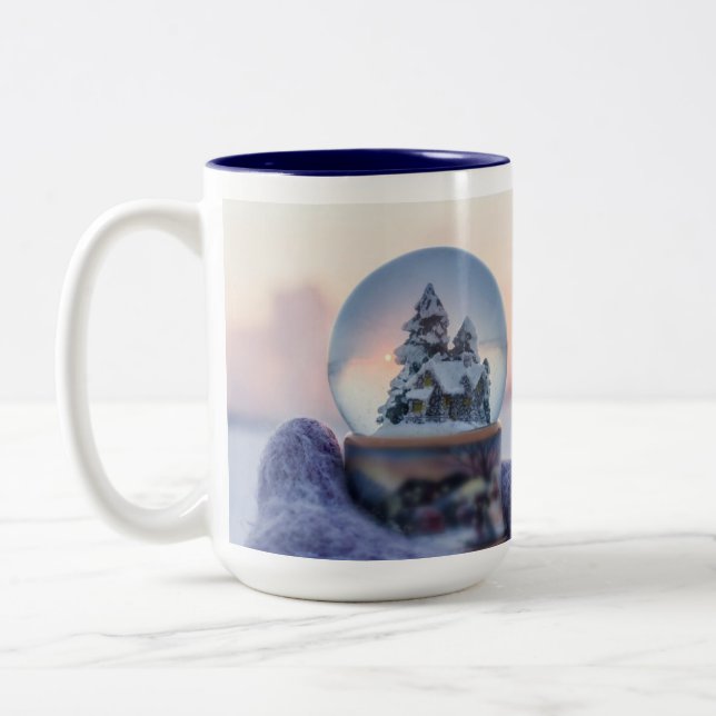 Snowball Christmas tree winter snowfall  Two-Tone Coffee Mug (Left)
