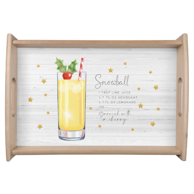 Snowball Cocktail Recipe Elegant White Christmas Serving Tray (Front)