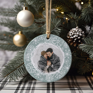 Snowball Double Sided Name & Year Photo Ceramic Ornament